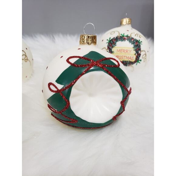 Lot 7 VITBIS Christmas Ornaments glitter Glass Round 3" Indent milk tree painted - Picture 4 of 14